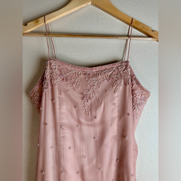 Scala Blush Pink Silk Lined Beaded Embroidered Floral Maxi Dress with Crop Shrug - Picture 4 of 16